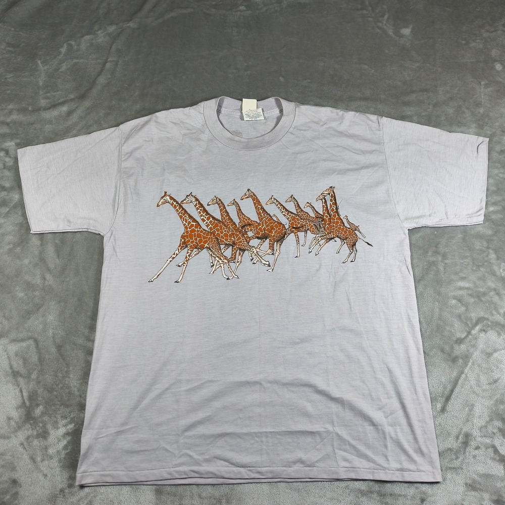 Vintage Harlequin Giraffe Shirt Mens XL Gray Single Stitch 80s Wildlife USA New